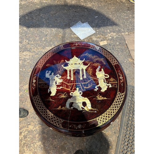 254 - A fantastic example of a Chinese hardwood circular glazed table and 4 stools - mother of pearl inlay... 