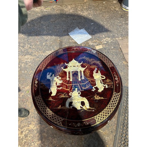 254 - A fantastic example of a Chinese hardwood circular glazed table and 4 stools - mother of pearl inlay... 