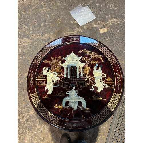 254 - A fantastic example of a Chinese hardwood circular glazed table and 4 stools - mother of pearl inlay... 