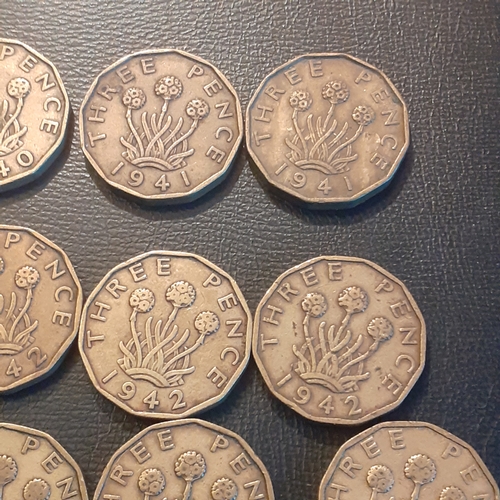 314A - Threepenny bit war years date run plus scarcer dates 1951 & 1952. Duplicates of sone. 19 coins in to... 