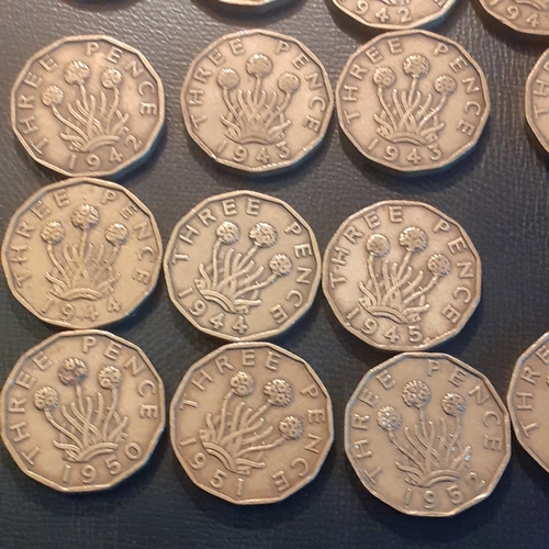 314A - Threepenny bit war years date run plus scarcer dates 1951 & 1952. Duplicates of sone. 19 coins in to... 
