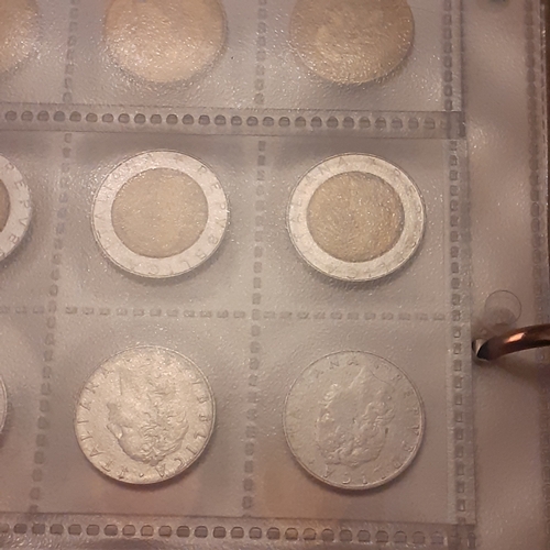 315A - Folder containing pages of coins mostly European countries pre Euro. Lira, Francs, Swiss coinage etc... 