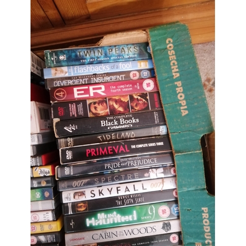 Large box of DVDs including box sets