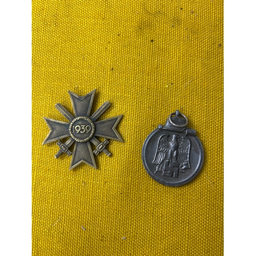 WWII German eastern front medal and war merit cross in bronze with ...
