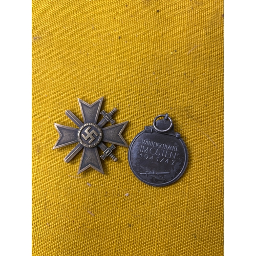 WWII German eastern front medal and war merit cross in bronze with ...