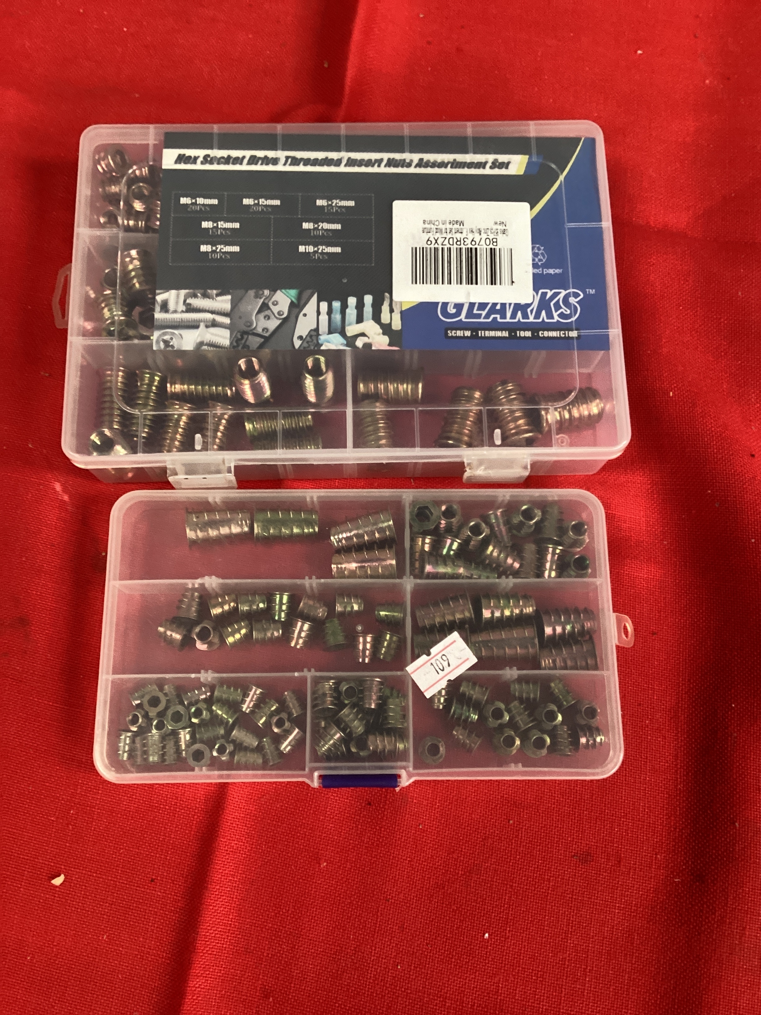 2x plastic containers of Clarks Hex Socket Threaded nuts assorted sets