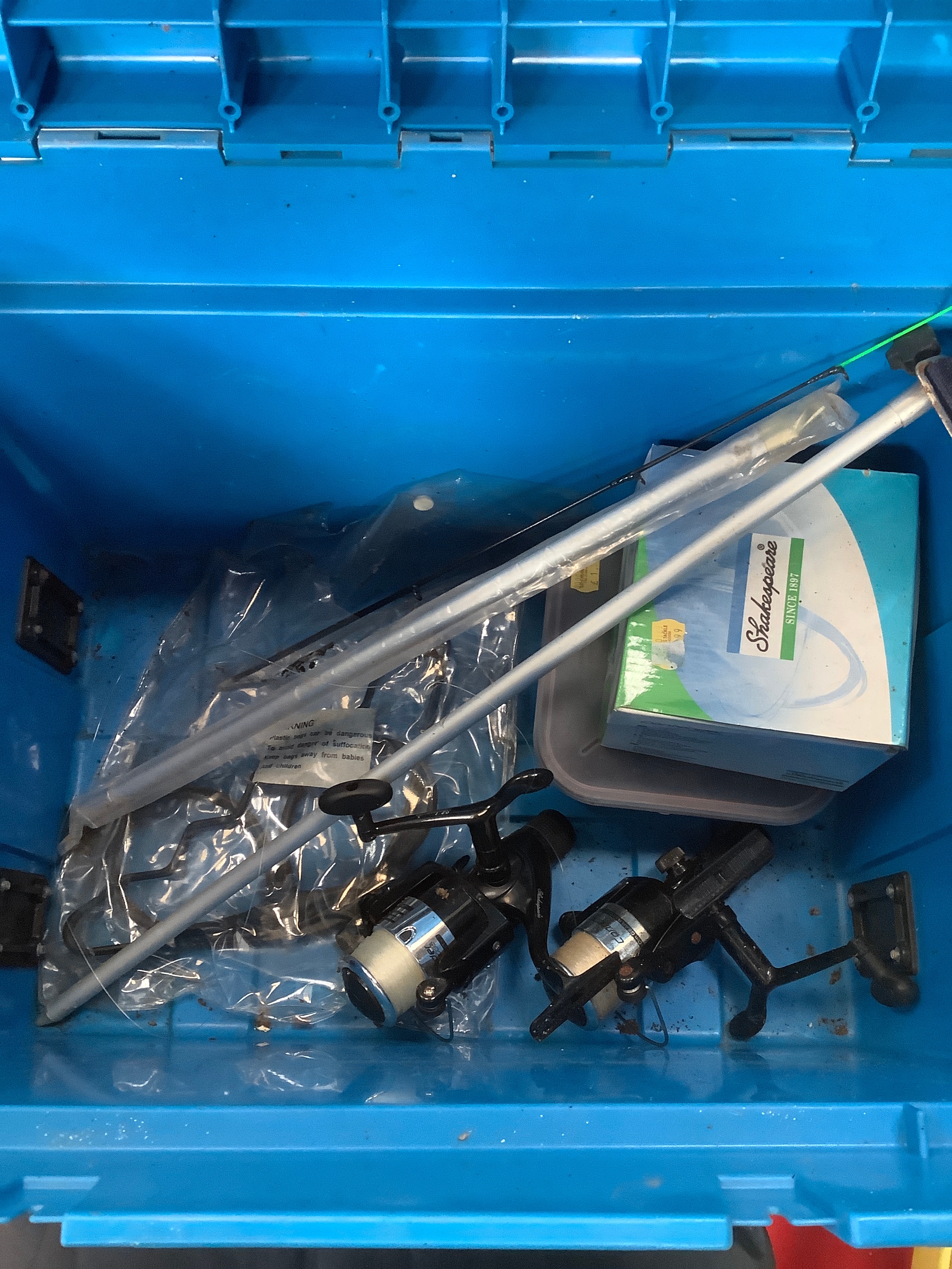 Shakespeare Seat Box with contents including spare fishing reels ...