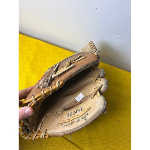 66 - Vintage pair of catapults, baseball glove and New York metal small sign