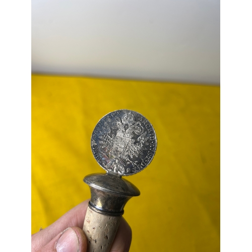 71 - Mother Theresa silver coin mounted on silver topped bottle top - approx 40g of silver