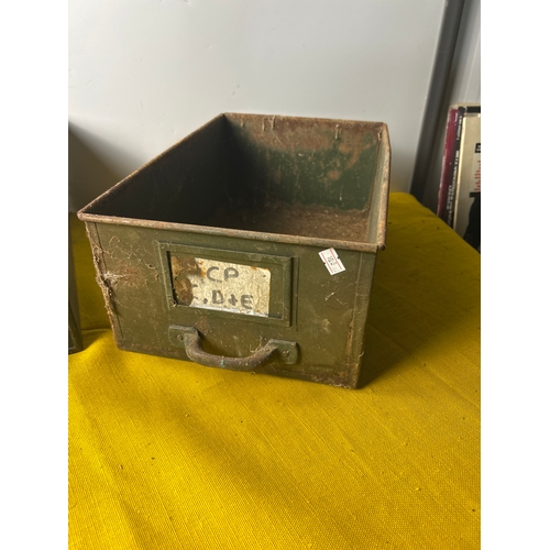 82 - Pair of green metal deep storage trays - 40cm long