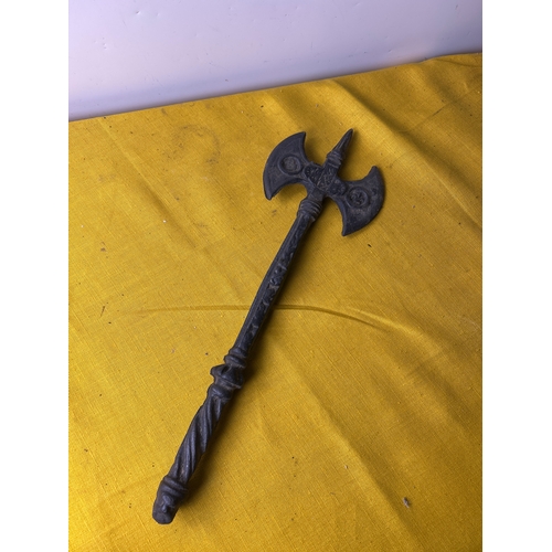 89 - Cast iron decorative double sided axe - 40cm long