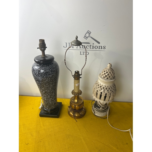 64 - Trio of vintage lamps inc Cresswell, gold gilt and ceramic example