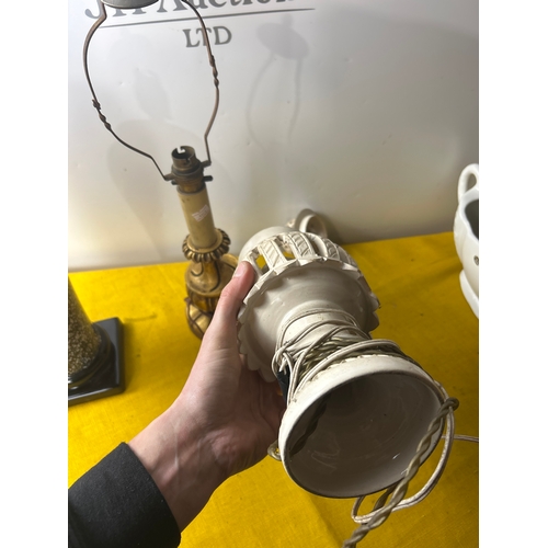 64 - Trio of vintage lamps inc Cresswell, gold gilt and ceramic example