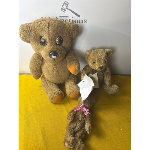 90 - Three collectible bears inc M&S connoisseur and Nookie bear with pull string cord for eyes