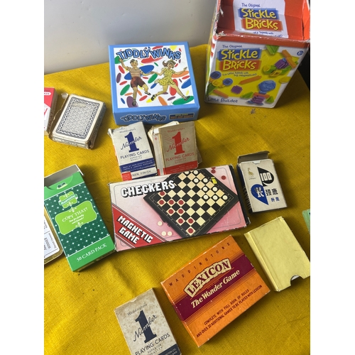 104 - Vintage games inc cards, dominoes, stickle bricks and more