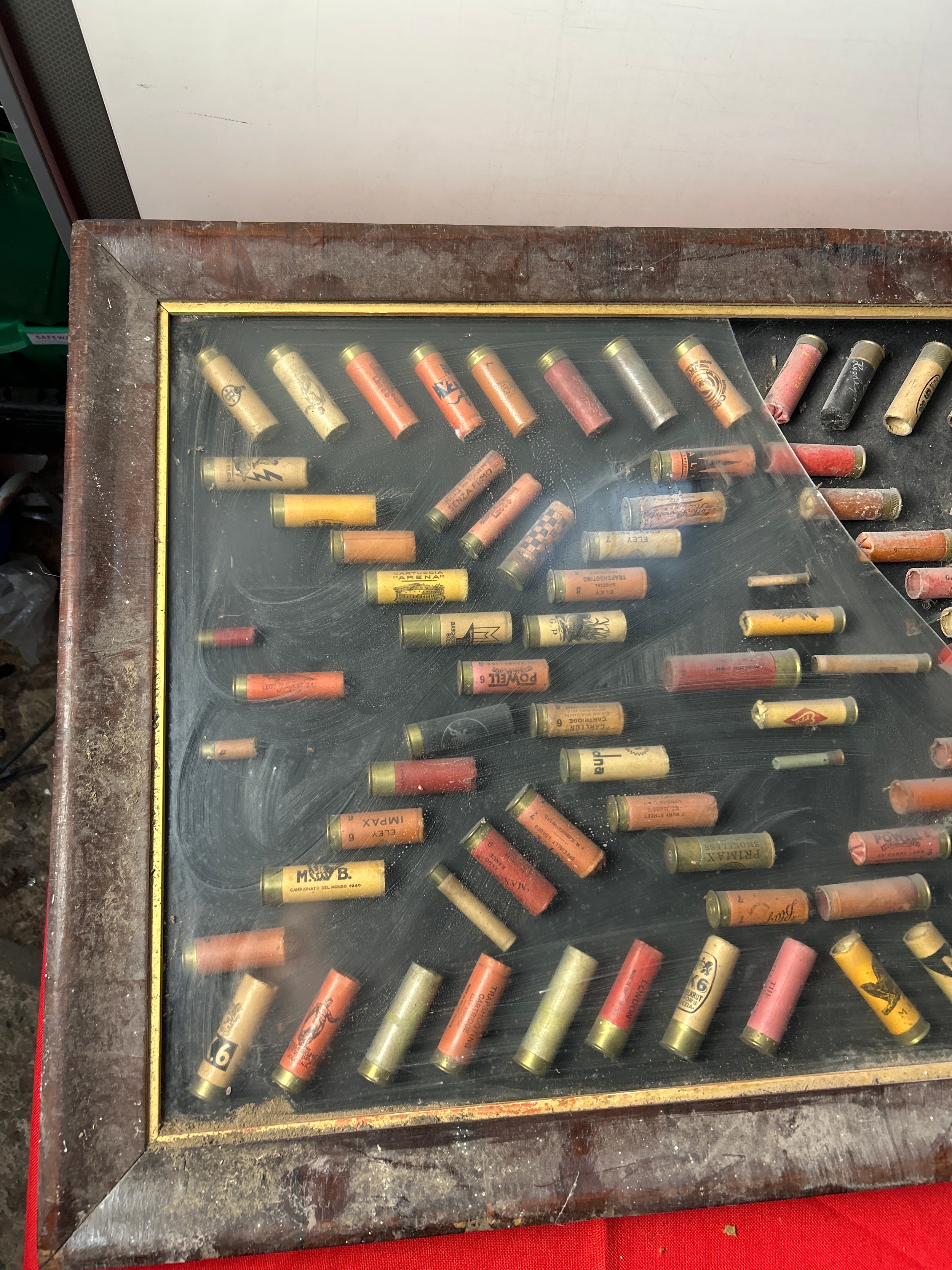 Vintage framed empty shot gun shell cartridge display - 90x60cm