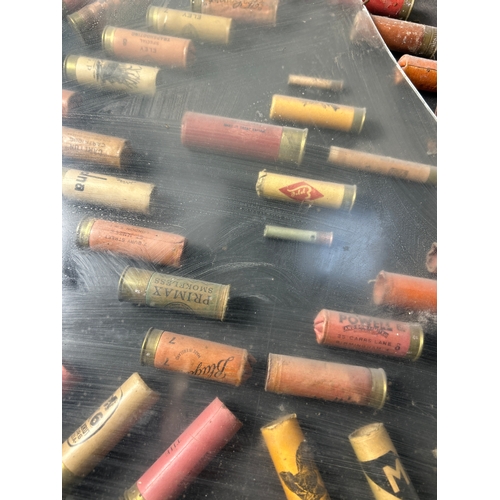 Vintage framed empty shot gun shell cartridge display - 90x60cm