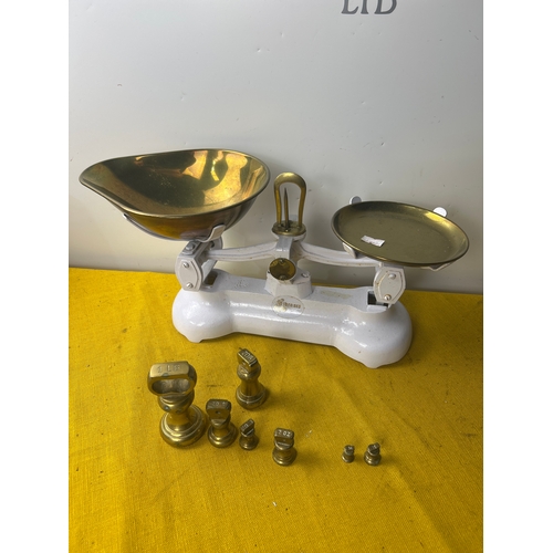 10 - Librasco scales with a selection of brass weights