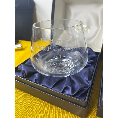 28 - Caithness engraving boxed commemorative glasses inc 80th birthday of Queen Elizabeth, birth of Princ... 