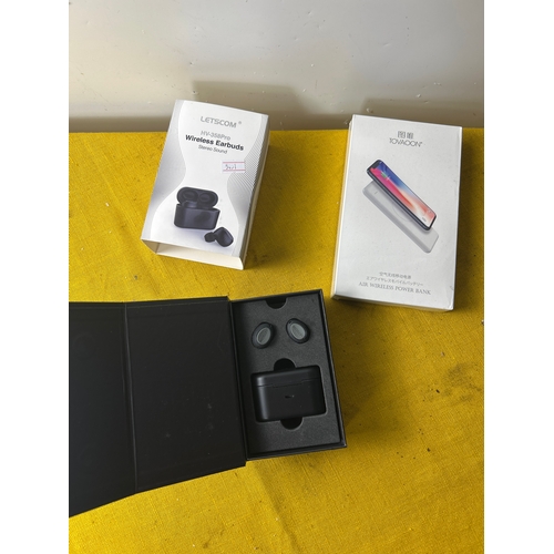 35 - Letscom wireless earbuds and a sealed wireless power bank