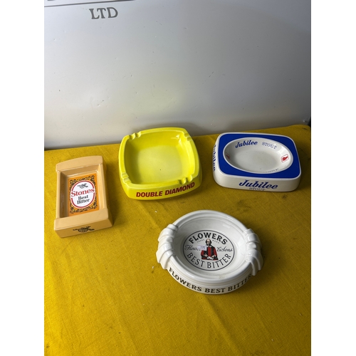 39 - 4x advertising pub ash trays in good condition inc Stones best bitter and Flowers