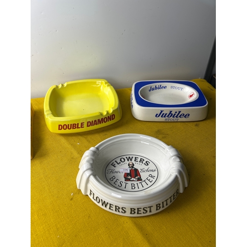 39 - 4x advertising pub ash trays in good condition inc Stones best bitter and Flowers