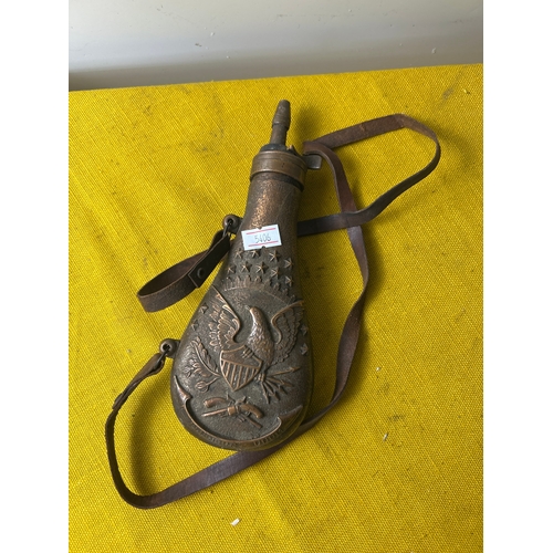 46 - Copper small powder flask ‘ E Pluribus Unum’