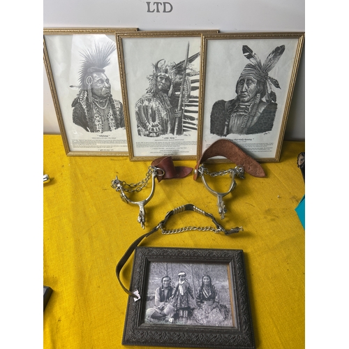 49 - Native American collection inc chieftain prints, cowboy boot stirrups and bangle