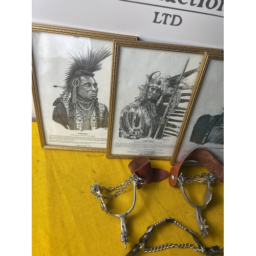 49 - Native American collection inc chieftain prints, cowboy boot stirrups and bangle