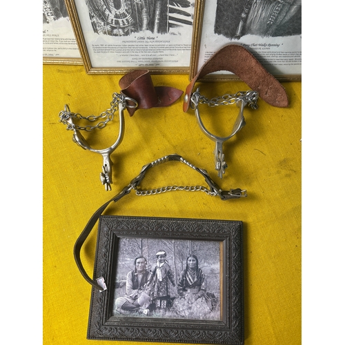 49 - Native American collection inc chieftain prints, cowboy boot stirrups and bangle