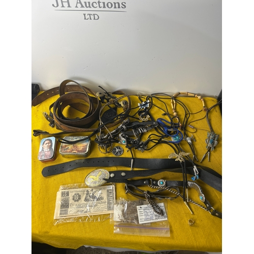 55 - Native American lot inc belts, belt buckles, neck ties and more