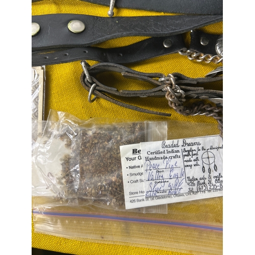 55 - Native American lot inc belts, belt buckles, neck ties and more