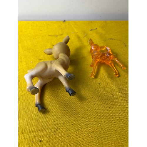 8 - Vintage Kitch plastic deer and one colourful plastic deer