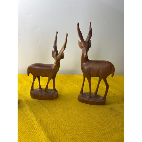 26 - Mid century wooden antelope carved figures