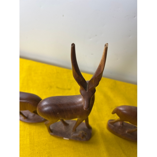 26 - Mid century wooden antelope carved figures