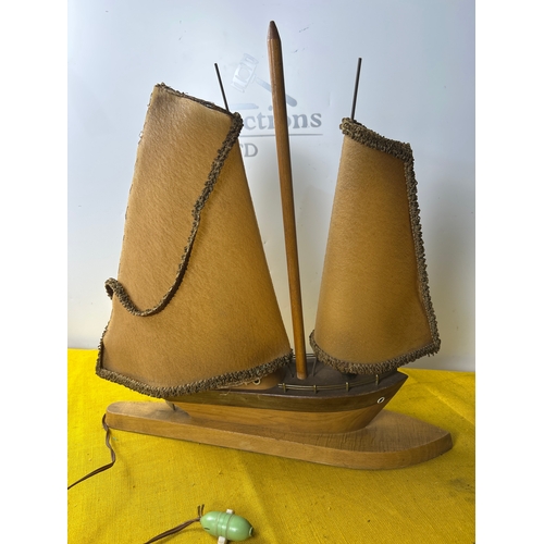 30 - Mid century wooden boat table lamp with original shades - fantastic piece!