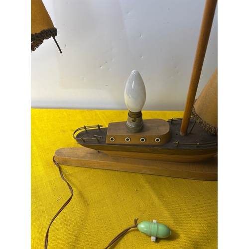 30 - Mid century wooden boat table lamp with original shades - fantastic piece!