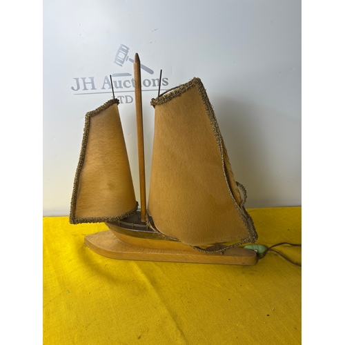 30 - Mid century wooden boat table lamp with original shades - fantastic piece!