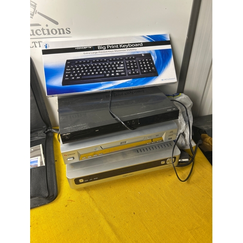 54 - Electrical lot inc HDD recorder, dvd players, keyboard and Ubisurfer netbook