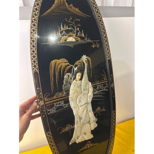 58 - Large oriental 3D gold and black lacquer wall hanging - 95cm tall