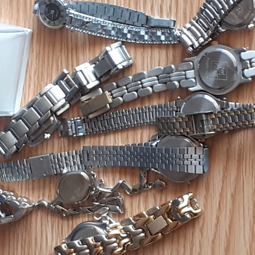 26 - Watch bundle. Silver metal straps. Mostly need batteries - some spares/repairs
