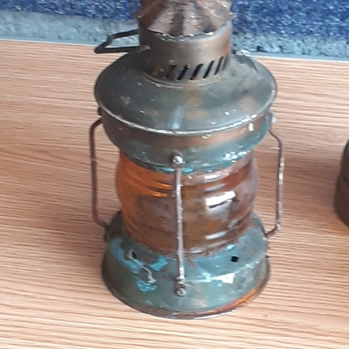 1 - Brass miners lamp, paraffin lamp and school bell (no clanger)