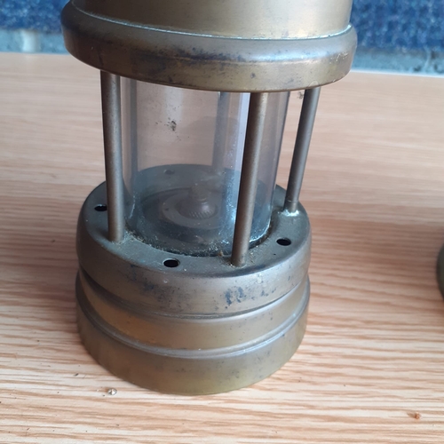 1 - Brass miners lamp, paraffin lamp and school bell (no clanger)