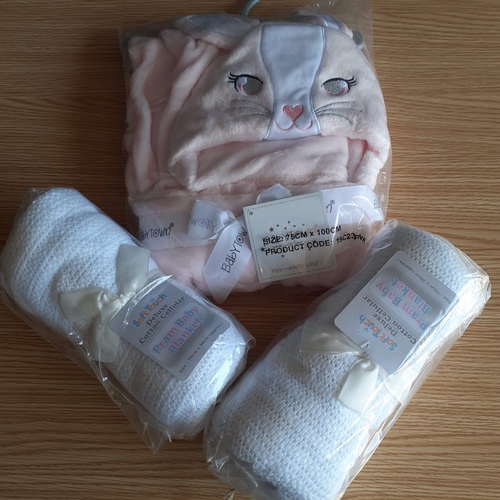 38 - Pink one size baby towel and two cot blankets
