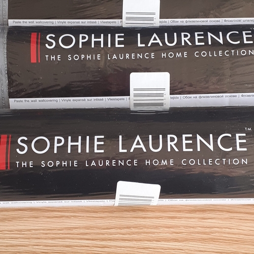 37 - 5x rolls of Sophie Lawrence metallic stripe, textured vinyl wallpaper in charcoal grey/gold colour