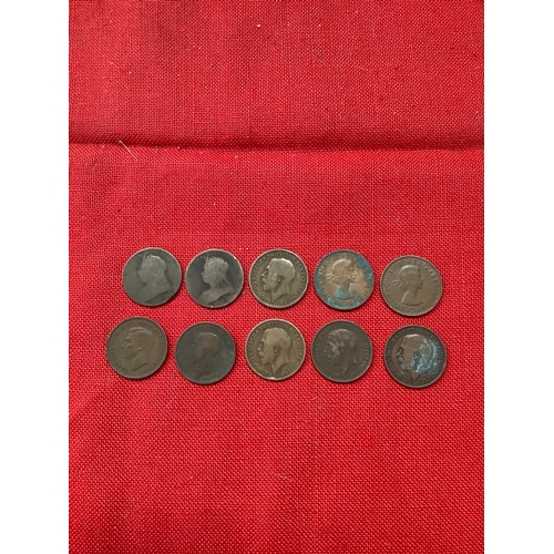 12 - COINS: 10x Old half penny coins