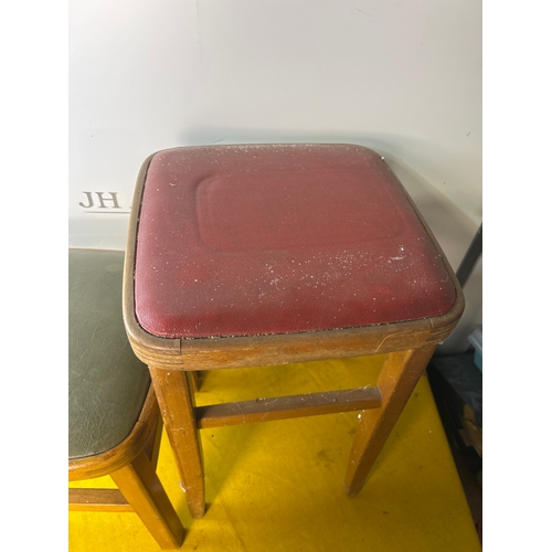 21 - Pair of red & green leather vintage stools