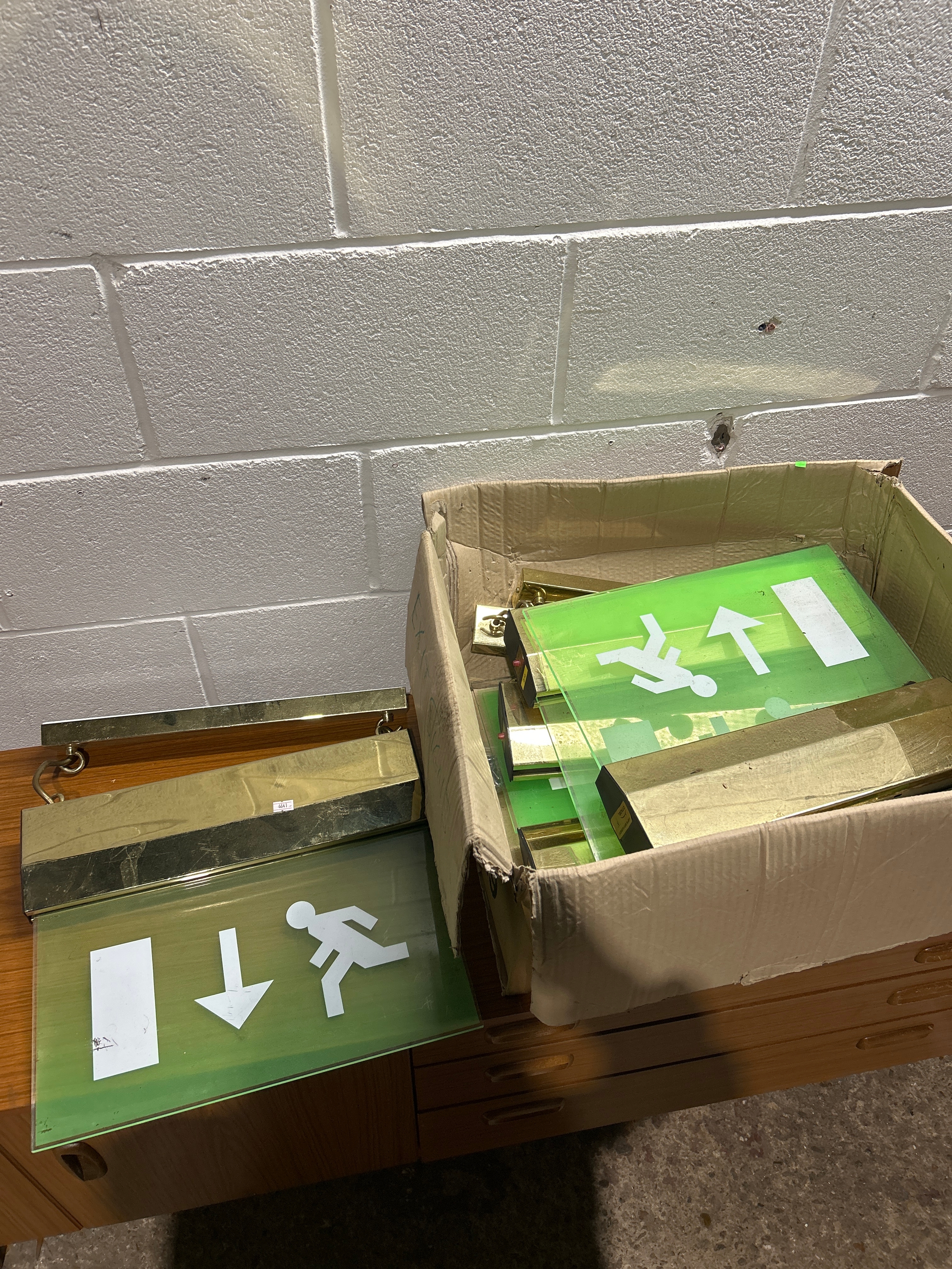5x large brass illuminated fire exit signage