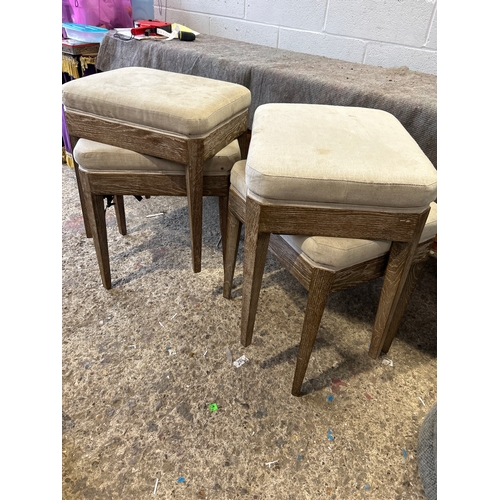Set of 4 rustic bar stools - marks present - with fire labels attached