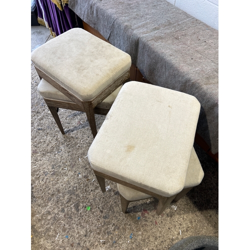 Set of 4 rustic bar stools - marks present - with fire labels attached